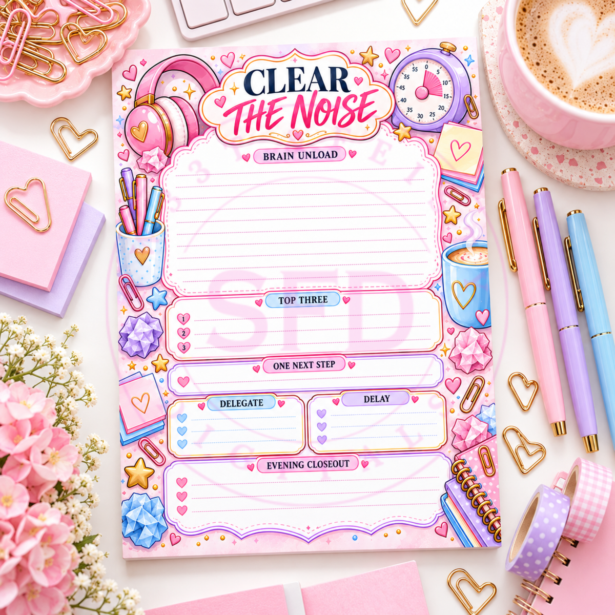 Clear the Noise Daily Reset Notepad PNG | Brain Dump & Productivity Planner Printable