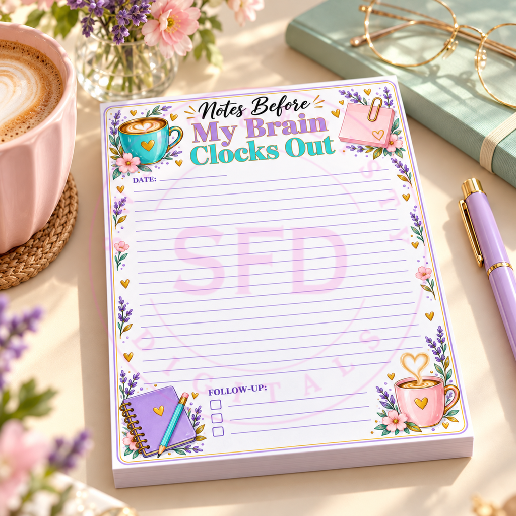 Notes Before My Brain Clocks Out | Printable Notepad PNG