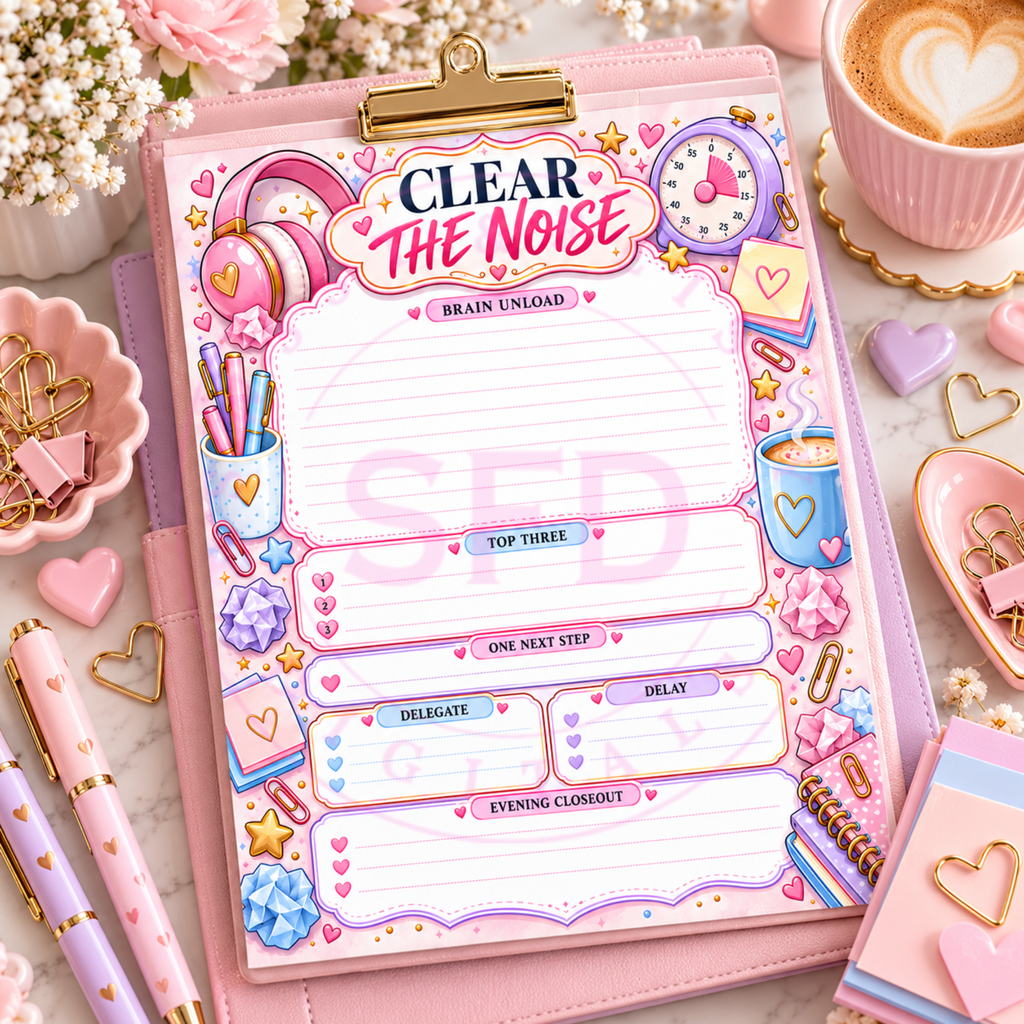 Clear the Noise Daily Reset Notepad PNG | Brain Dump & Productivity Planner Printable
