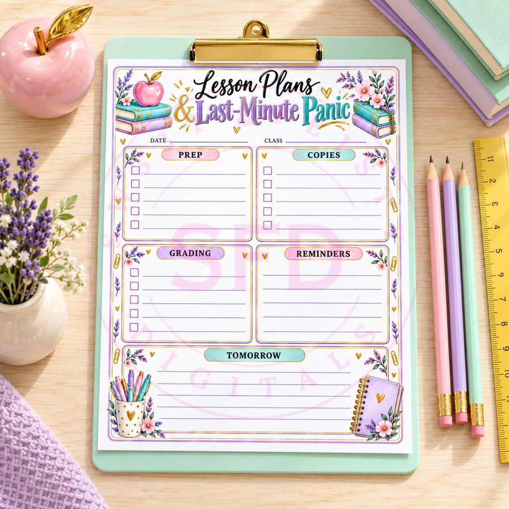 Lesson Plans & Last-Minute Panic | Printable Teacher Notepad PNG