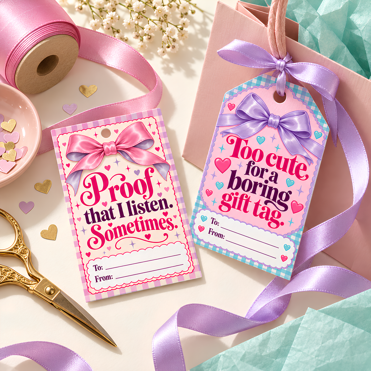 Pretty Bows & Sassy Gifts | 5 Printable Gift Tags | Digital Download