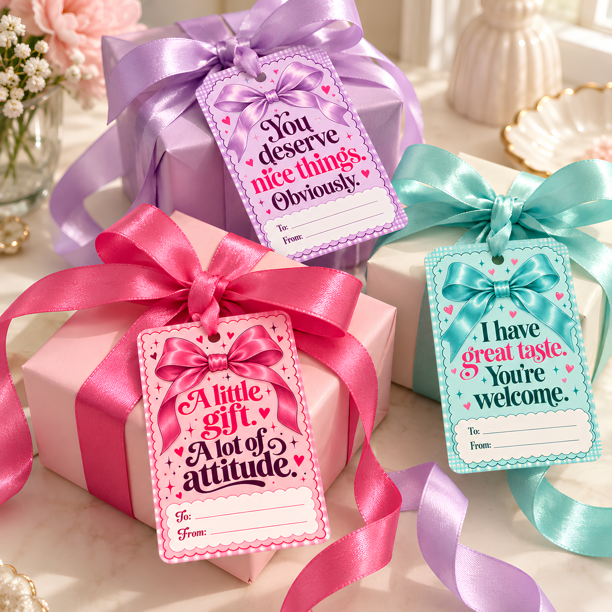 Pretty Bows & Sassy Gifts | 5 Printable Gift Tags | Digital Download