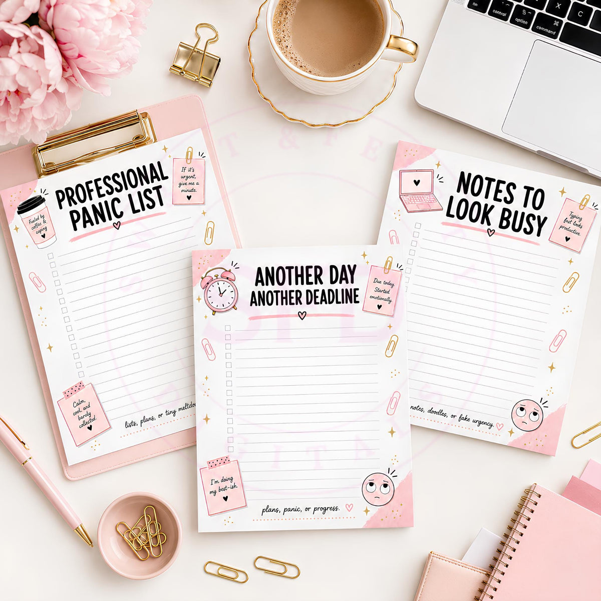 Sarcastic Office Notepad PNG Bundle, 10 Funny Work Checklist Designs, 5x7 Printable Notepad