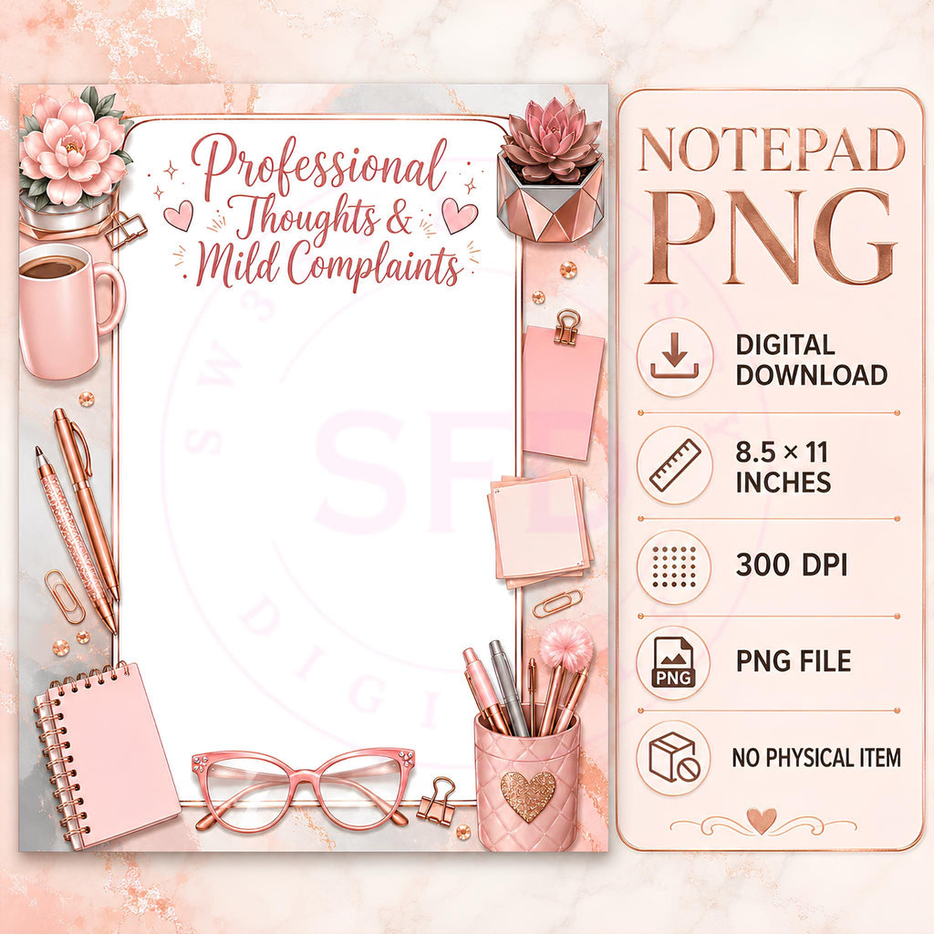 Professional Thoughts & Mild Complaints Notepad PNG | Instant Digital Download