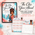 The Chic Year Ahead Calendar PDF | Printable Monthly Calendar | August 2026–July 2027