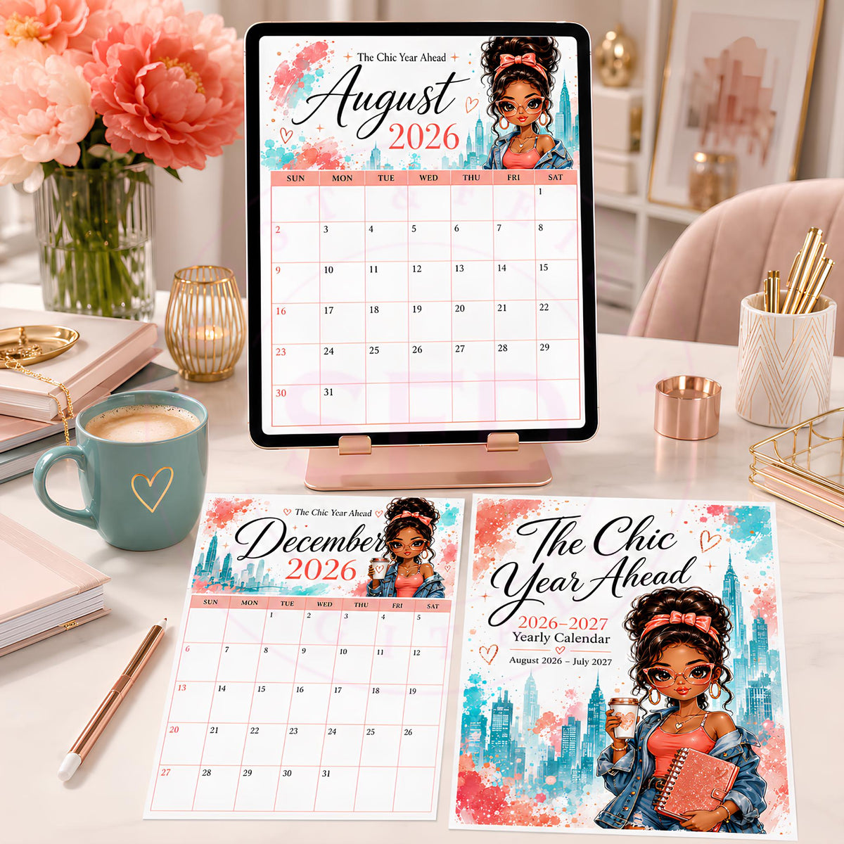 The Chic Year Ahead Calendar PDF | Printable Monthly Calendar | August 2026–July 2027