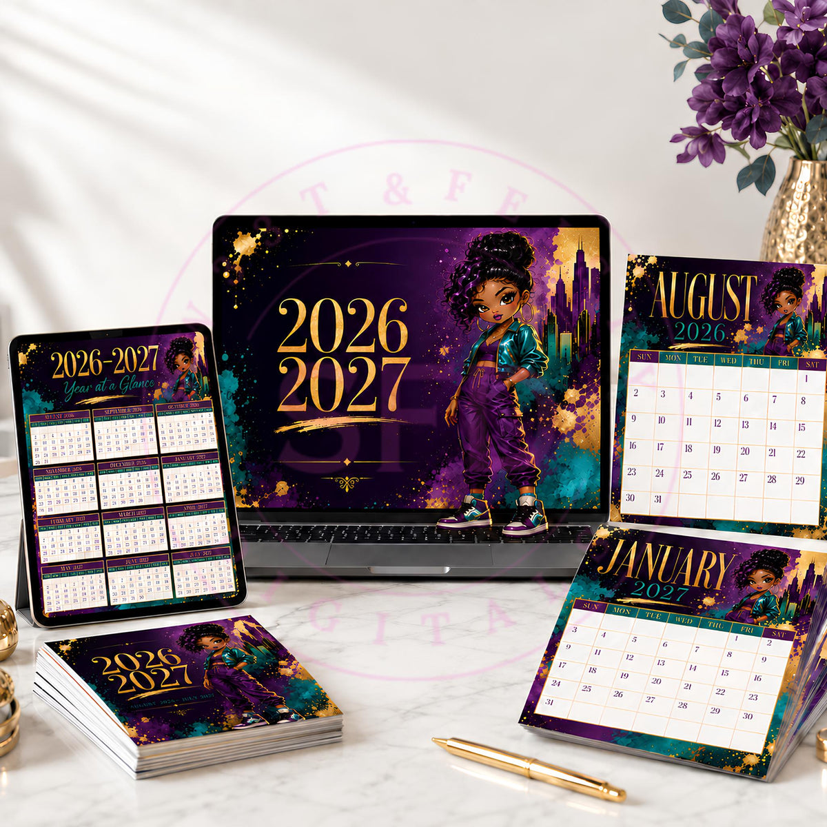 City Luxe 2026–2027 Calendar | Urban Glam Printable Monthly Calendar PDF