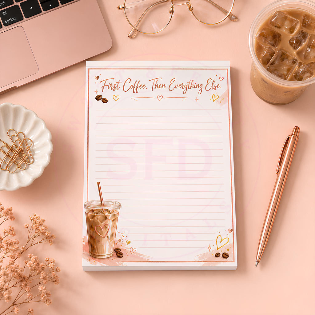 First Coffee Then Everything Else Notepad PNG | 5x7 Printable Lined Notes Page | Digital Download
