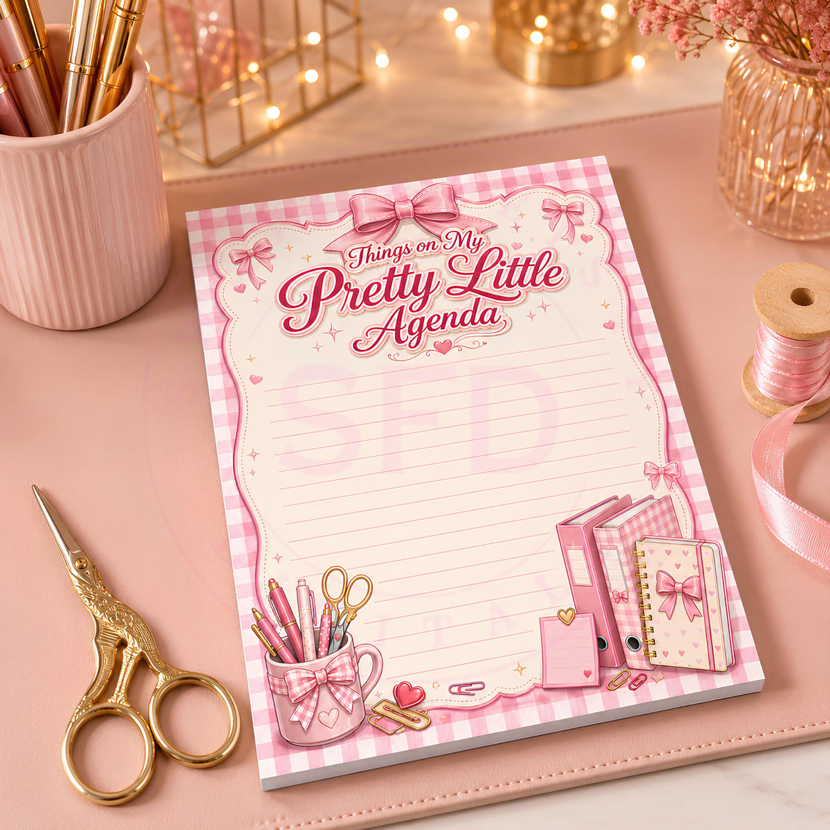 Things on My Pretty Little Agenda Notepad PNG | Pink Gingham Printable | Coquette Bow