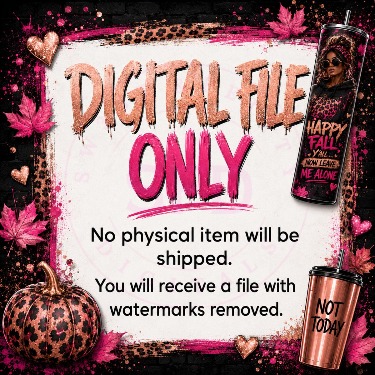 Happy Fall Y’all Tumbler Wrap PNG, Sarcastic Fall Sublimation Design, Leopard 20oz Skinny