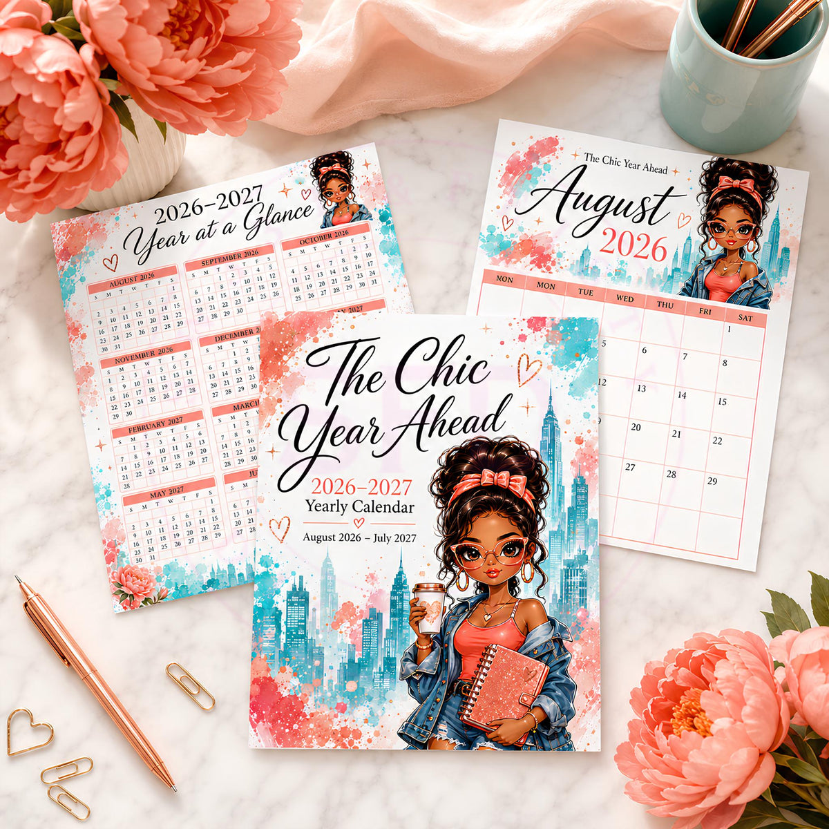 The Chic Year Ahead Calendar PDF | Printable Monthly Calendar | August 2026–July 2027