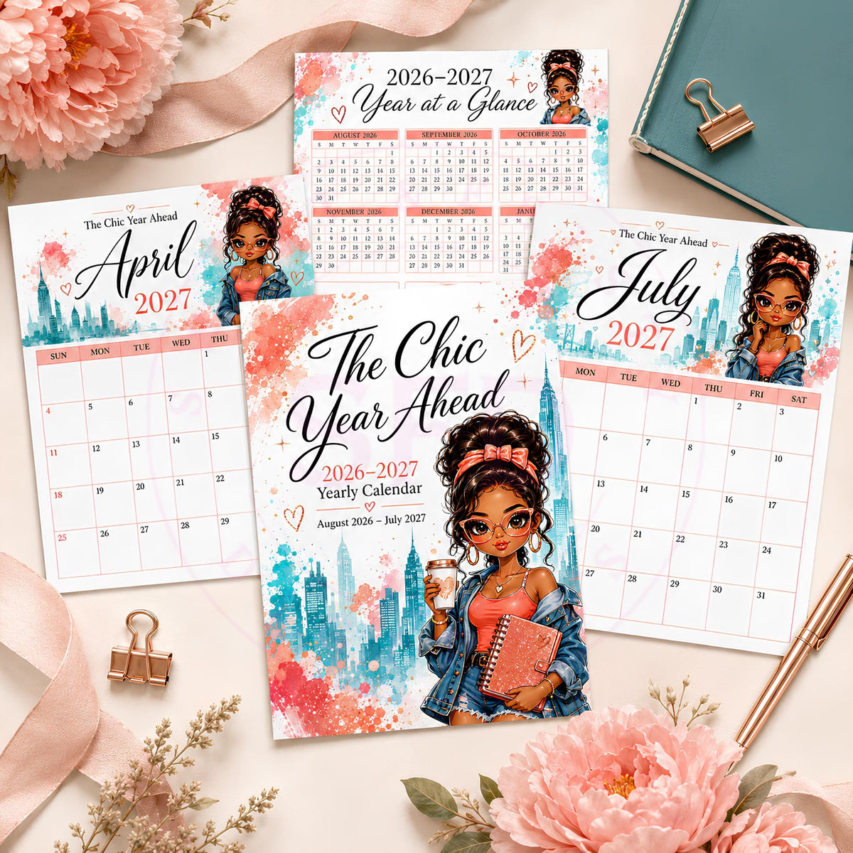 The Chic Year Ahead Calendar PDF | Printable Monthly Calendar | August 2026–July 2027
