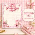 Things on My Pretty Little Agenda Notepad PNG | Pink Gingham Printable | Coquette Bow