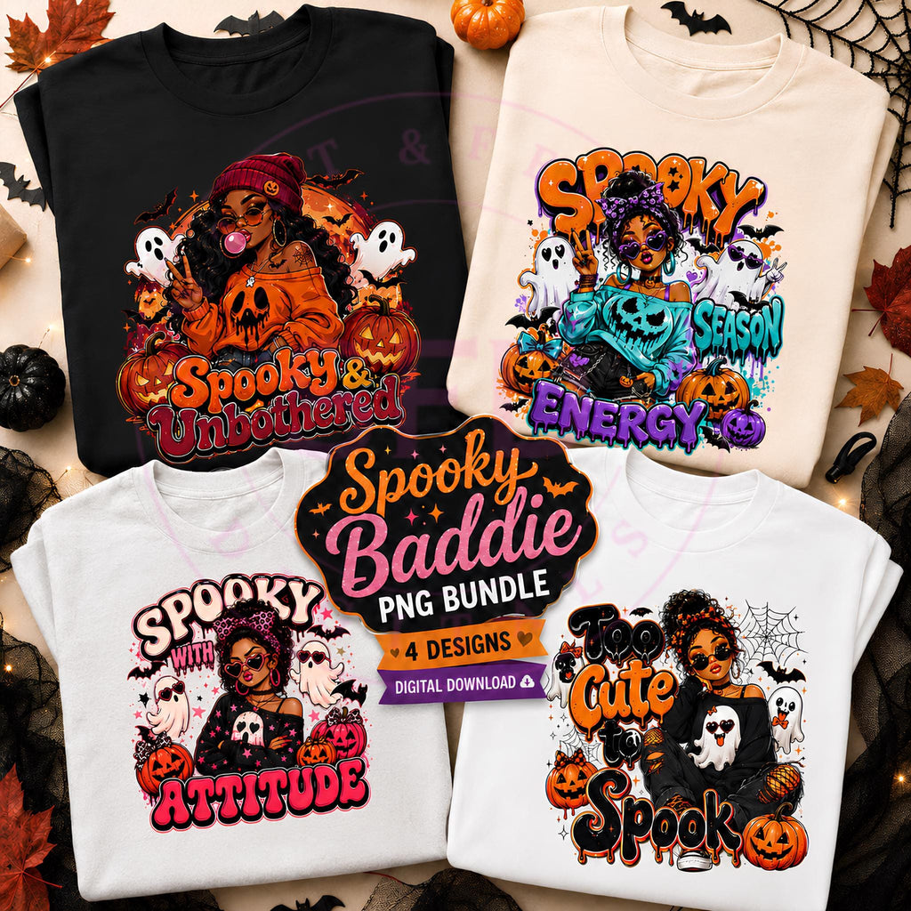 Spooky Baddie Halloween PNG Bundle | 4 Sassy Spooky Girl T-shirt Designs