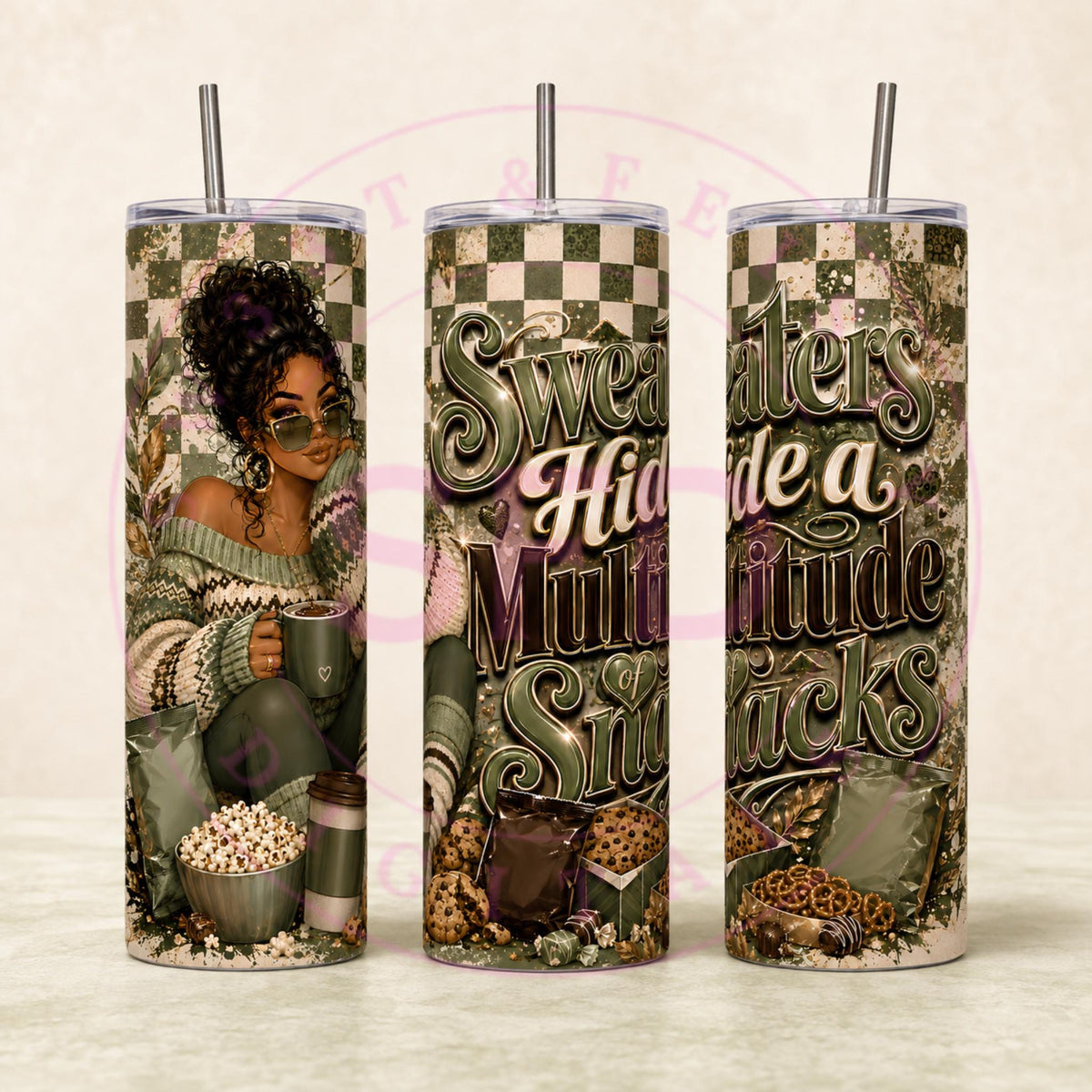 Sweaters Hide a Multitude of Snacks Tumbler Wrap PNG, 20oz Skinny Sublimation Design