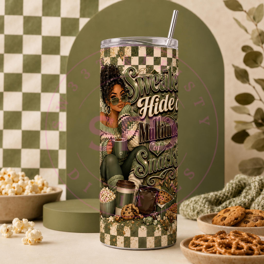 Sweaters Hide a Multitude of Snacks Tumbler Wrap PNG, 20oz Skinny Sublimation Design