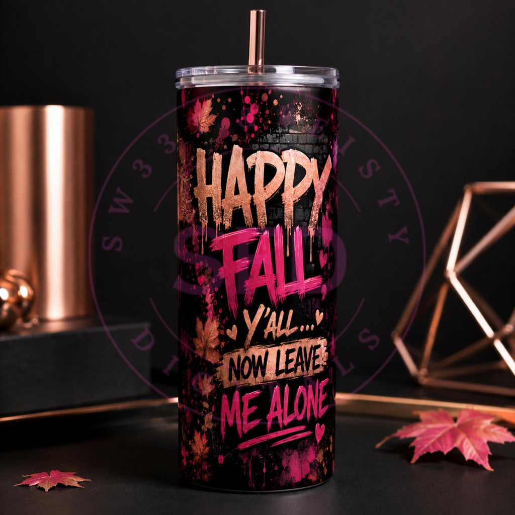 Happy Fall Y’all Tumbler Wrap PNG, Sarcastic Fall Sublimation Design, Leopard 20oz Skinny