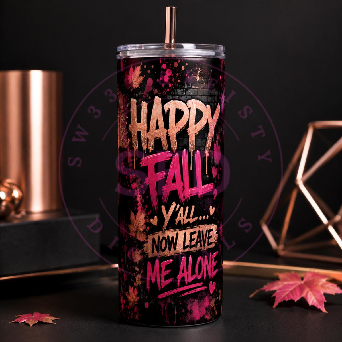 Happy Fall Y’all Tumbler Wrap PNG, Sarcastic Fall Sublimation Design, Leopard 20oz Skinny