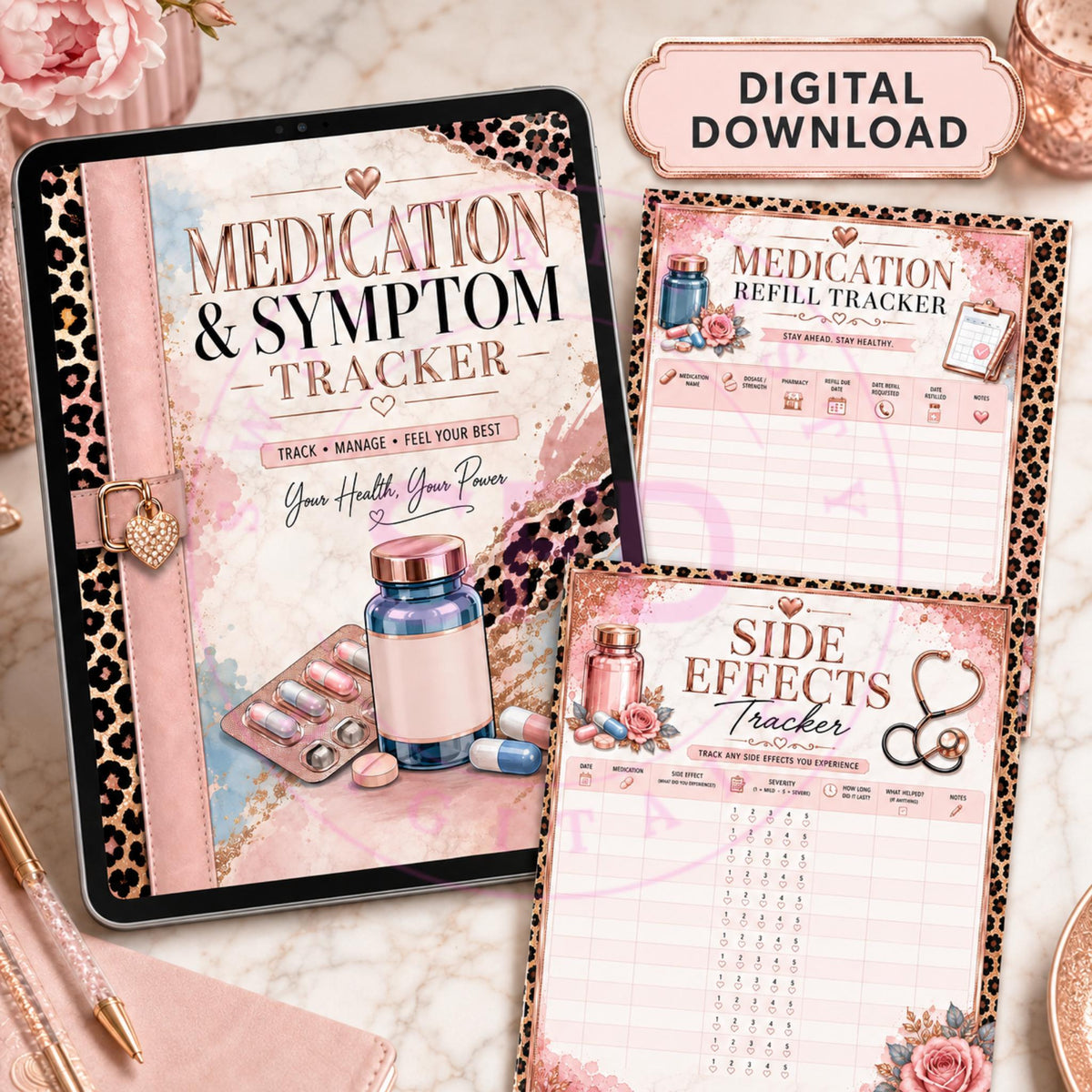 Medication & Symptom Tracker Printable, Digital Health Planner, Medication Log, Wellness Journal, In