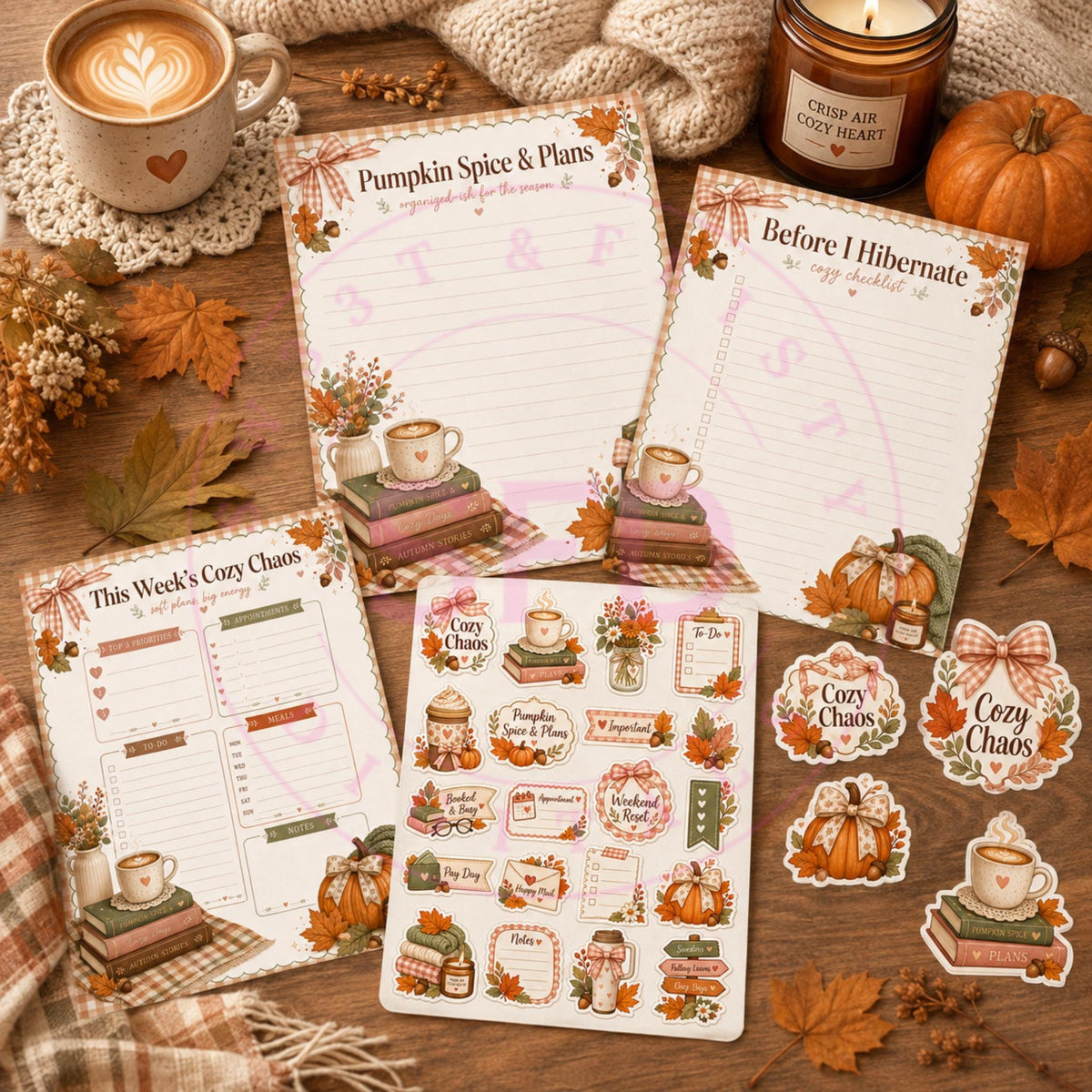 Cozy Chaos Fall Stationery Kit PNG Bundle | Printable Planner Pages | Fall Sticker PNGs