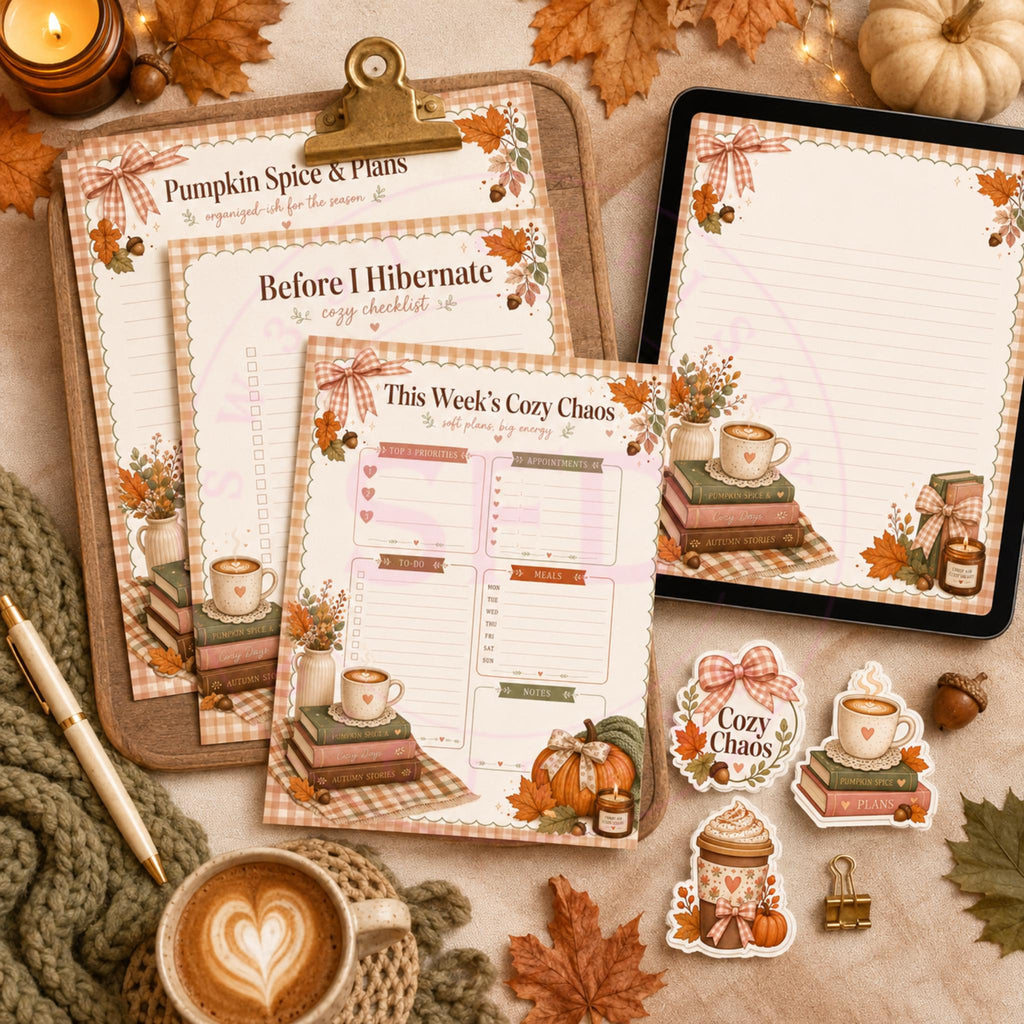 Cozy Chaos Fall Stationery Kit PNG Bundle | Printable Planner Pages | Fall Sticker PNGs