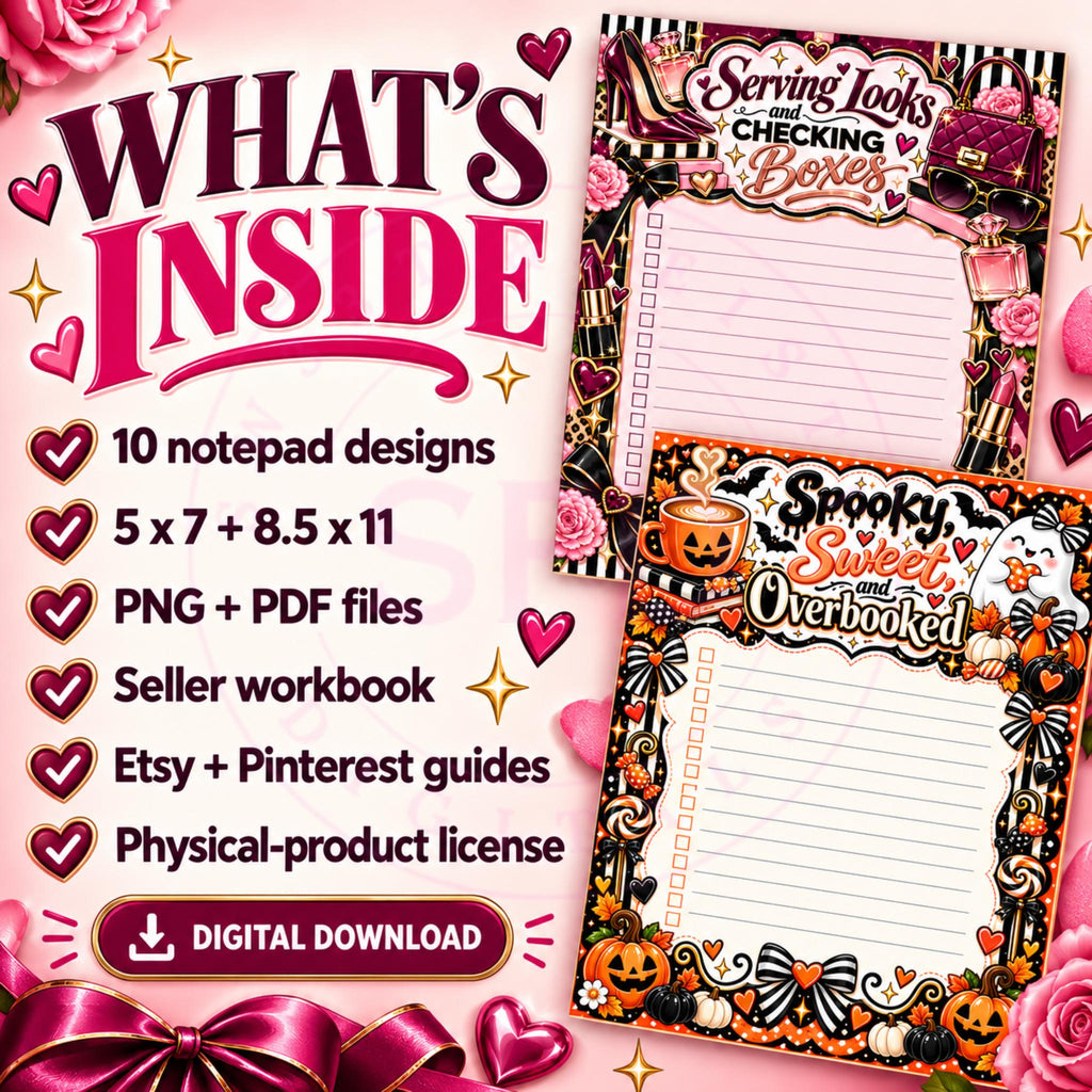 Ready to Print Notepad Seller Kit | 10 Designs in 5x7 & 8.5x11 | PNG PDF Files